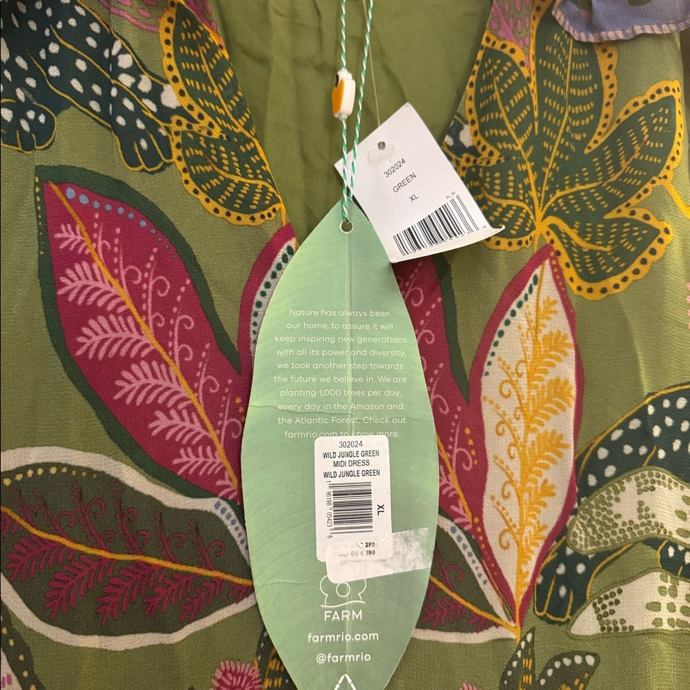 FARM Rio Olive Green Floral Midi Dress with Lavender Hem - Picture 6 of 12
